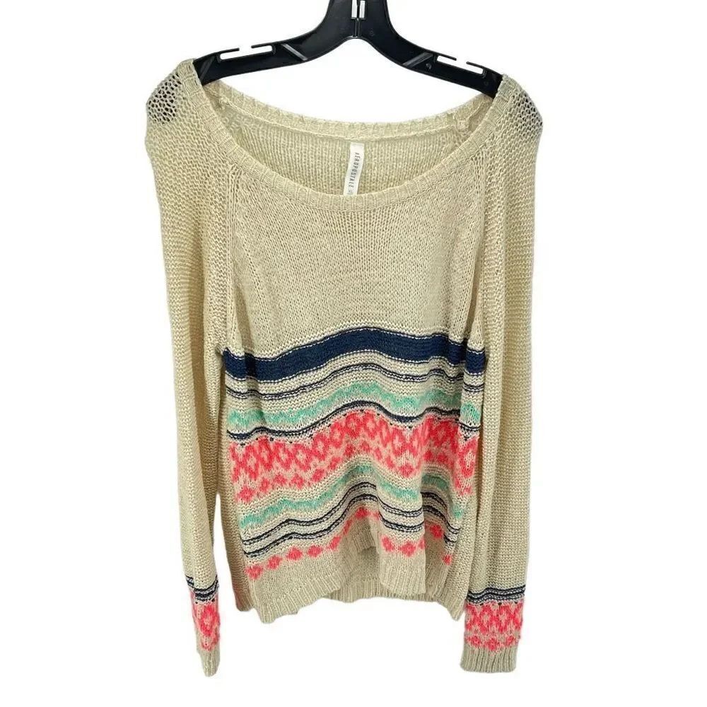 Aeropostale Womens Pullover Sweater Acrylic Blend Striped Multicolor Beige XL